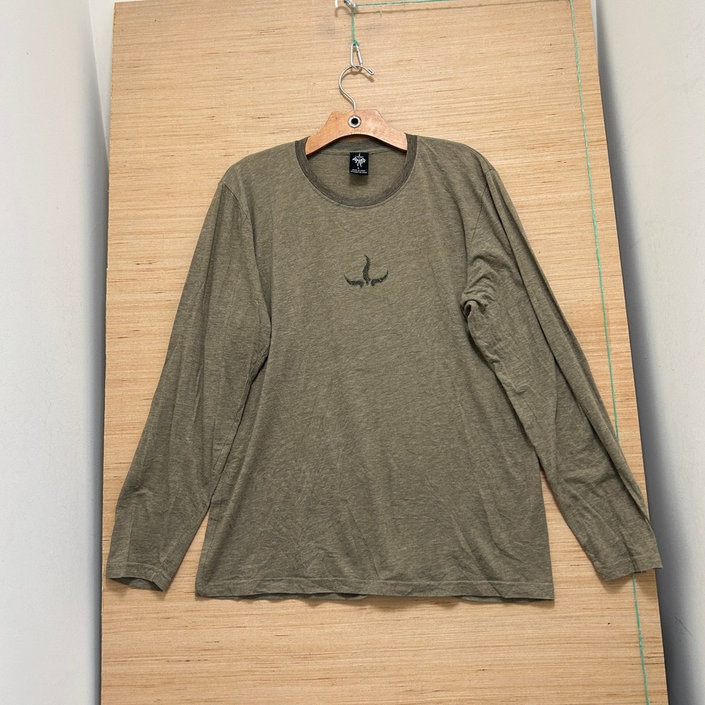 Prana Mens Long Sleeve Graphic Tee Heathered Olive Green Size Large 7670